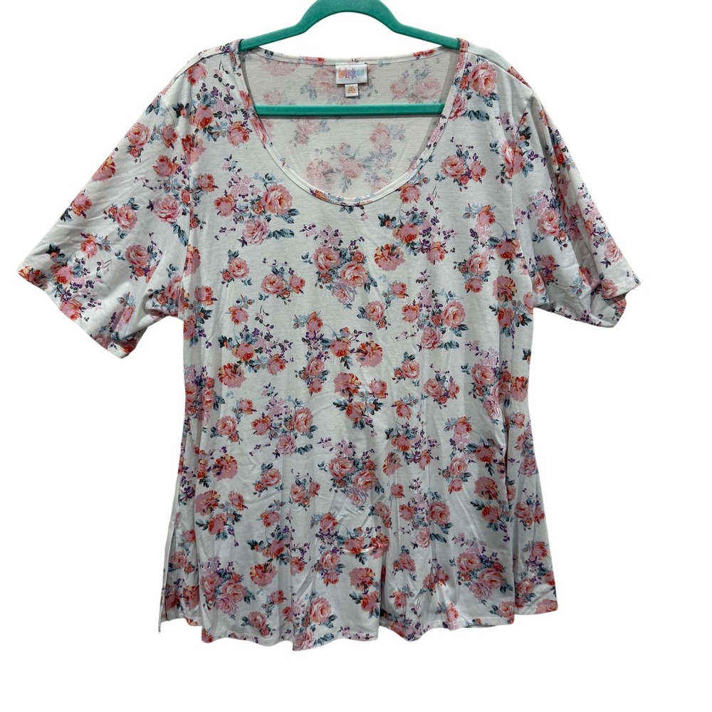 LuLaRoe Womens 3XL Floral Scoop Neck Short Sleeve T-Shirt Pink Orange White
